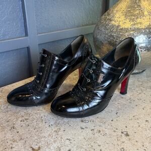 Luciano Padovan Womens Black Patent Leather Heels Lace Up Boots Shoes Size 8 1/2